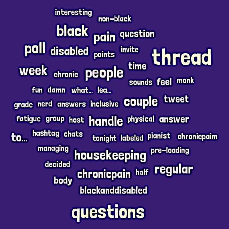 Word Cloud for #DisabledBlackTalk, purple background